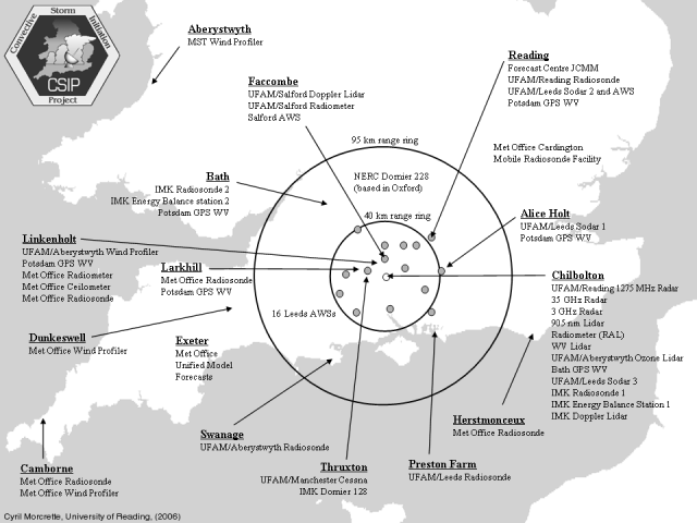 Map showing the deployment of instruments during the 2005 main CSIP field campaign.